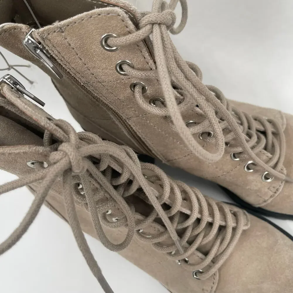 DOLCE VITA Nigel Boots Size 8 Lace Up Heels NEW Suede Leather Bootie Taupe NWOT - Picture 4 of 16